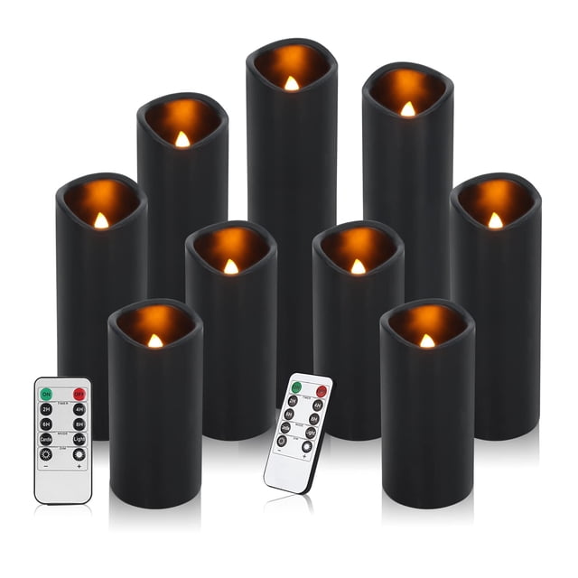 Velas sin llama Vinkor Black, juego de 9 con mando a distancia