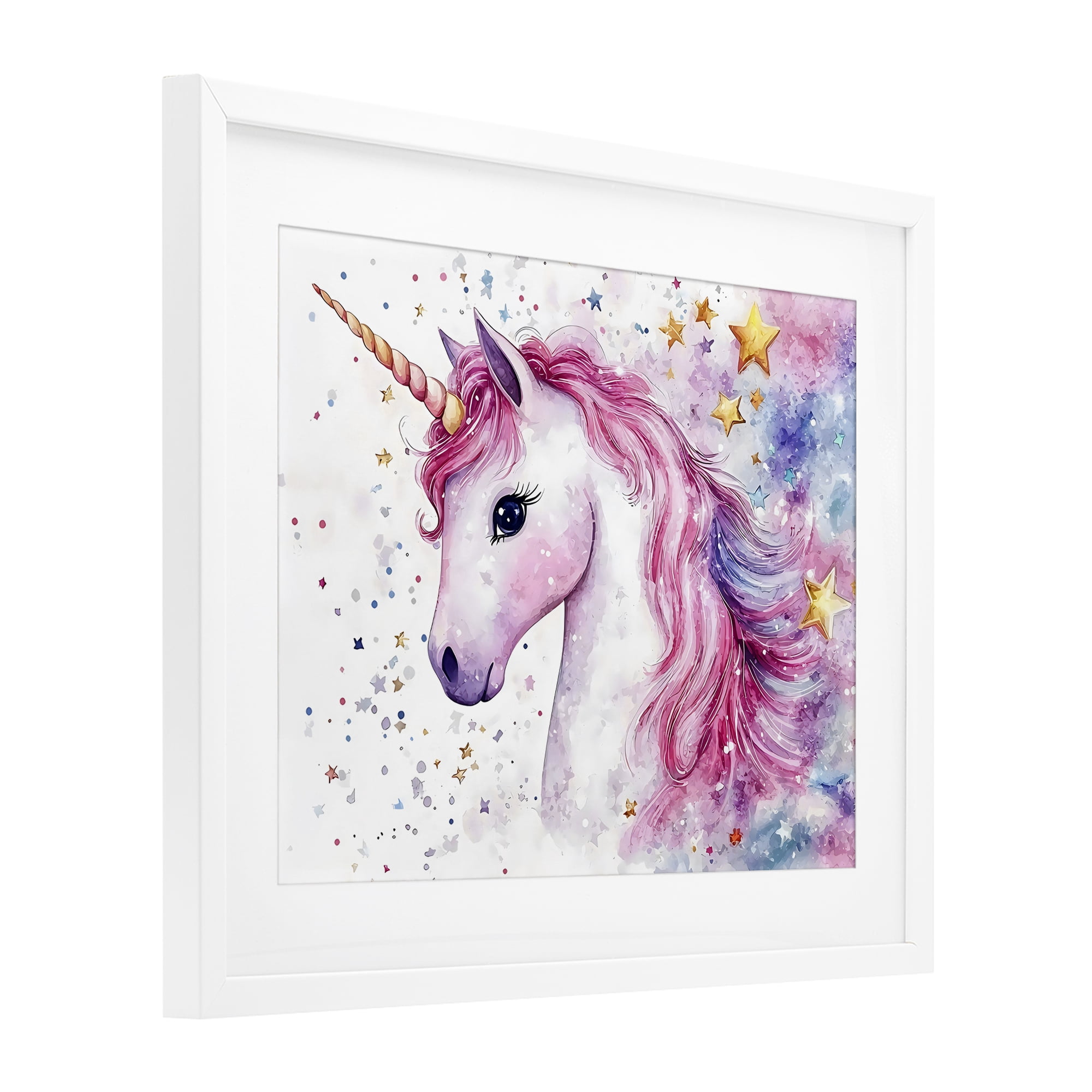 Stupell Industries Pink Mane Unicorn with Stars White Framed Print Under Glass, design by Creative Studio