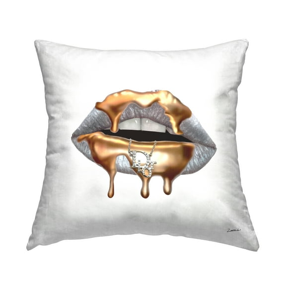 Stupell Industries Glam Silver Lip Portrait Fashion With Gold Drip Grey,18 x 7 x 18 Decorative Pillows