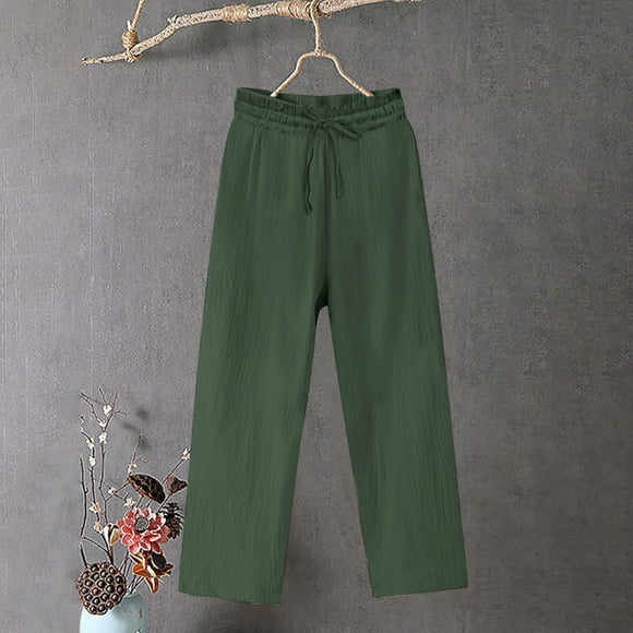 Mceream Womens Palazzo Pants Summer Fashion 2026 High Waisted Wide Leg Drawstring Flowy Beach Trousers with Pockets Army Green XXXXL
