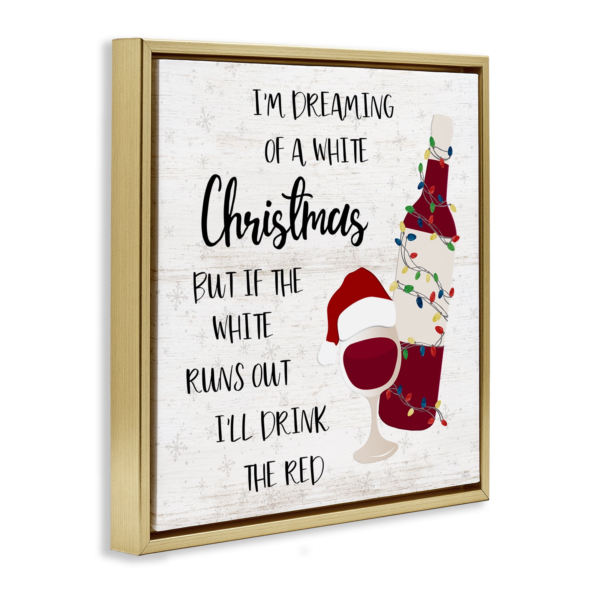 Stupell Industries Drink The Red Christmas Holiday Painting Gold Floater Framed Canvas Art Prints Wall Art, 18 x 18