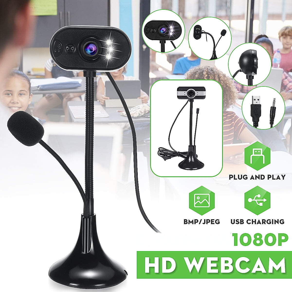 Flexible Rotation Hd 1080p Webcam With Microphone Usb Computer Camera Desktop Web Cam Facecam 
