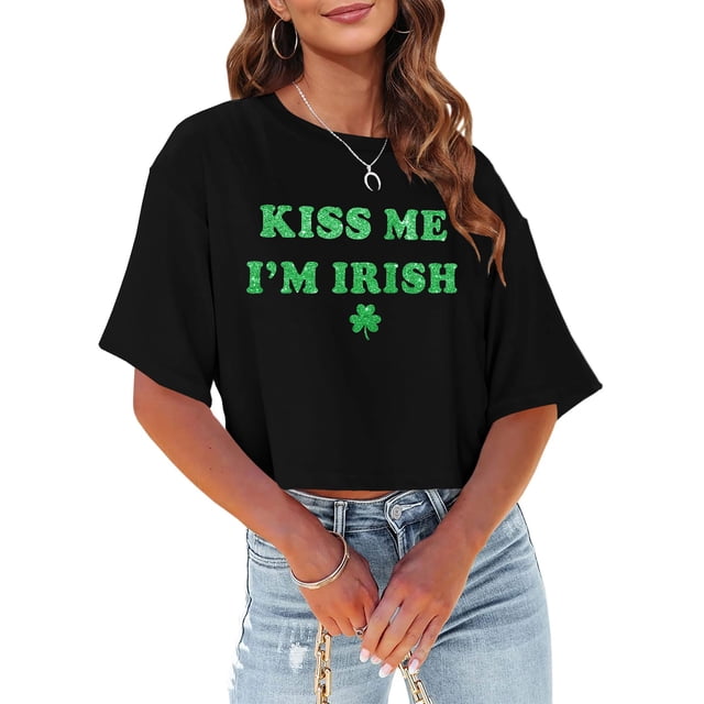 Camisa corta para el Día de San Patricio para mujer Kiss Me I'm Irish