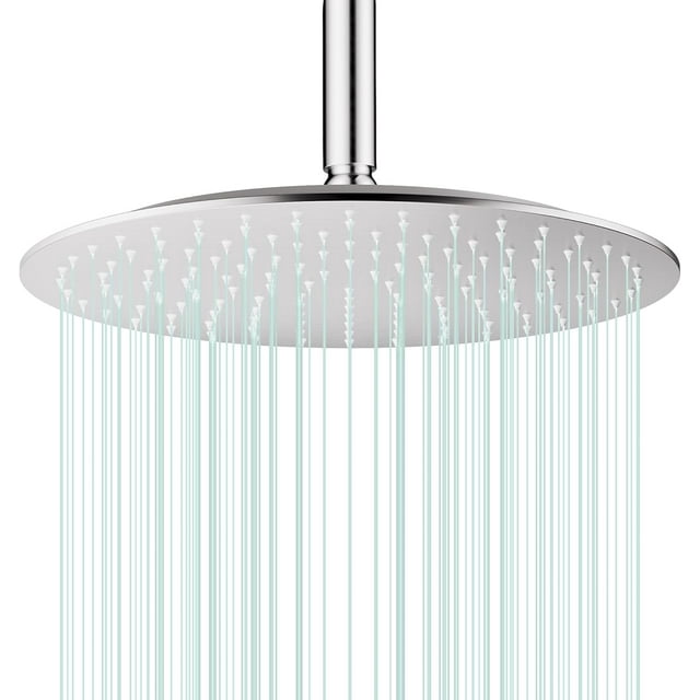 Pommeau de Douche Pluie Rond Haute Débit Acier Inoxydable Design Haute Pression (B-Chrome 12)