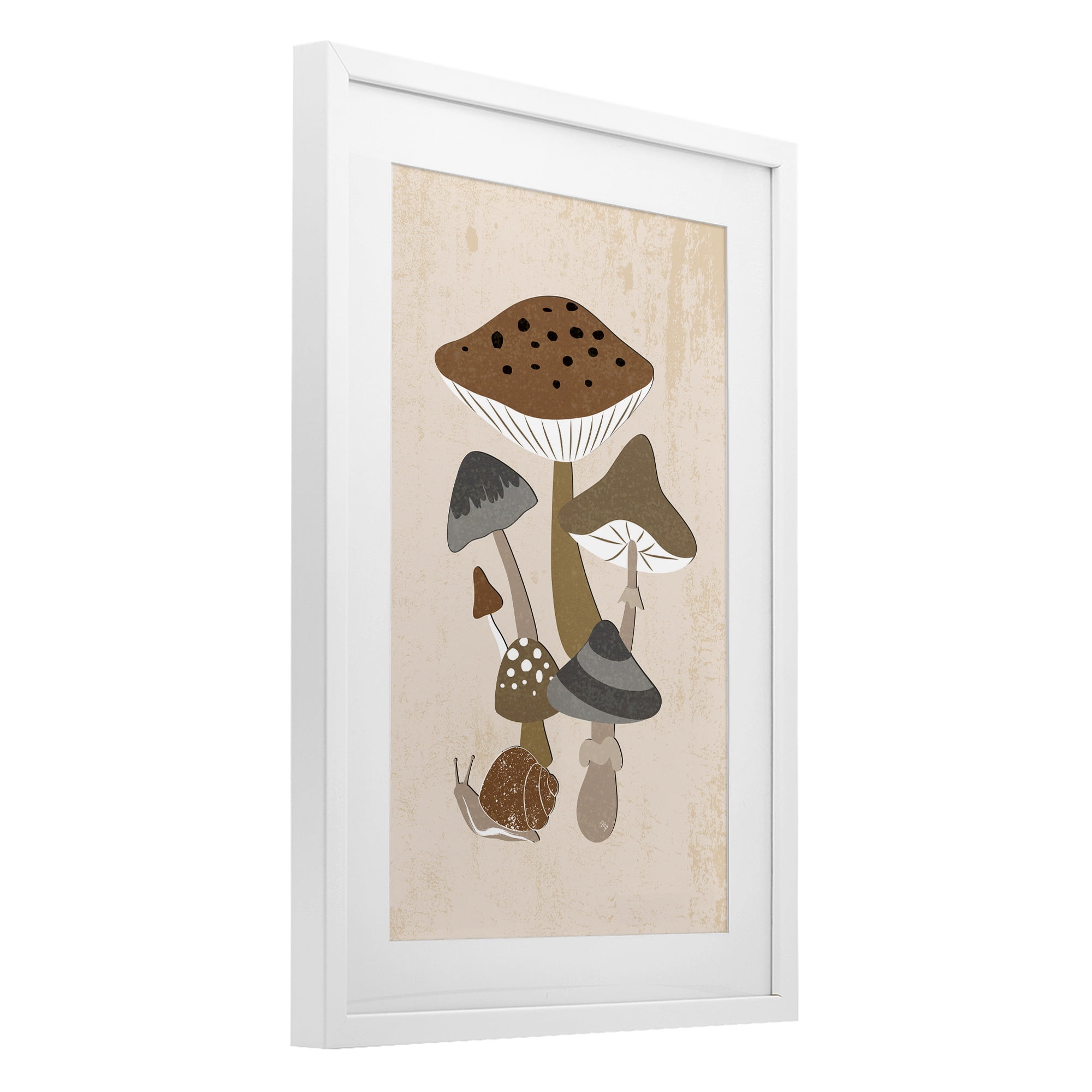 Stupell Industries Earthy Fungi Mushrooms & Snail White Framed Print Under Glass, design by Martina Pavlova