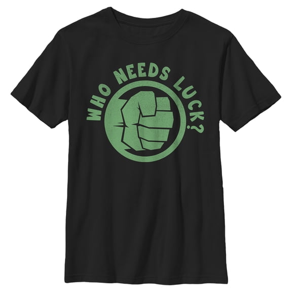 Boy's Marvel St. Patrick's Day Hulk Fist Who Needs Luck  Graphic Tee Black X Small