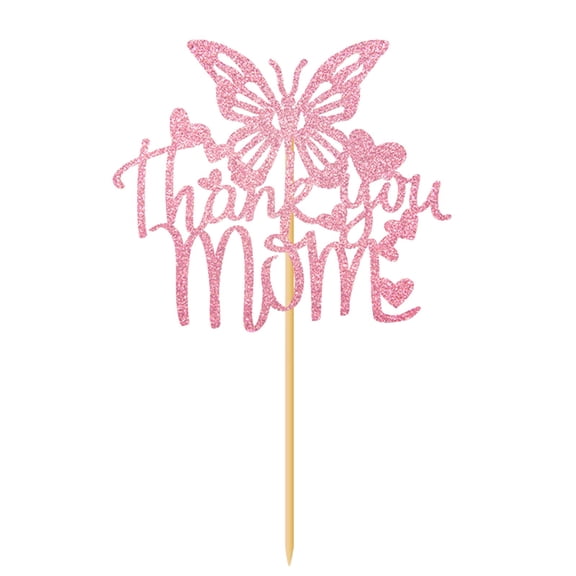 Solivara Happy Mother's Day Cake Toppers 5.9x4.96in Gold Glitter Cardstock Picks Sticks For Mom Birthday Celebration Party Cupcake Decoration Supplies
