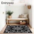 thumbnail image 3 of ODIKA 6'x9' Machine Washable Non-Slip Area Rug, Elegant Damask Scroll Heirloom High Traffic Rug with Pad, Black, 550220, 3 of 8