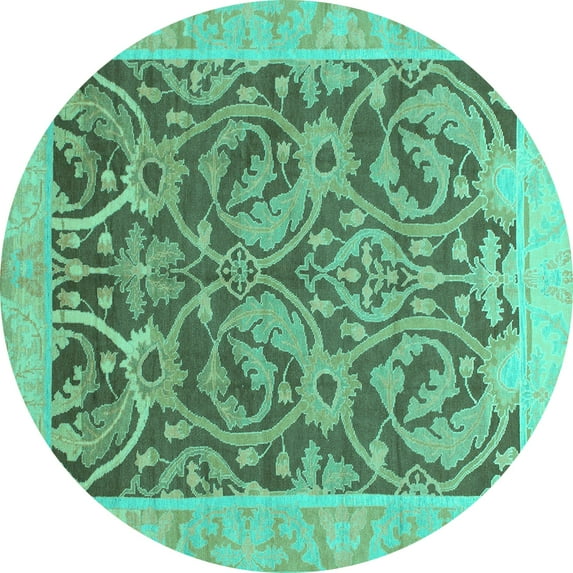 Ahgly Company Machine Washable Indoor Round Abstract Turquoise Blue Modern Area Rugs, 6' Round