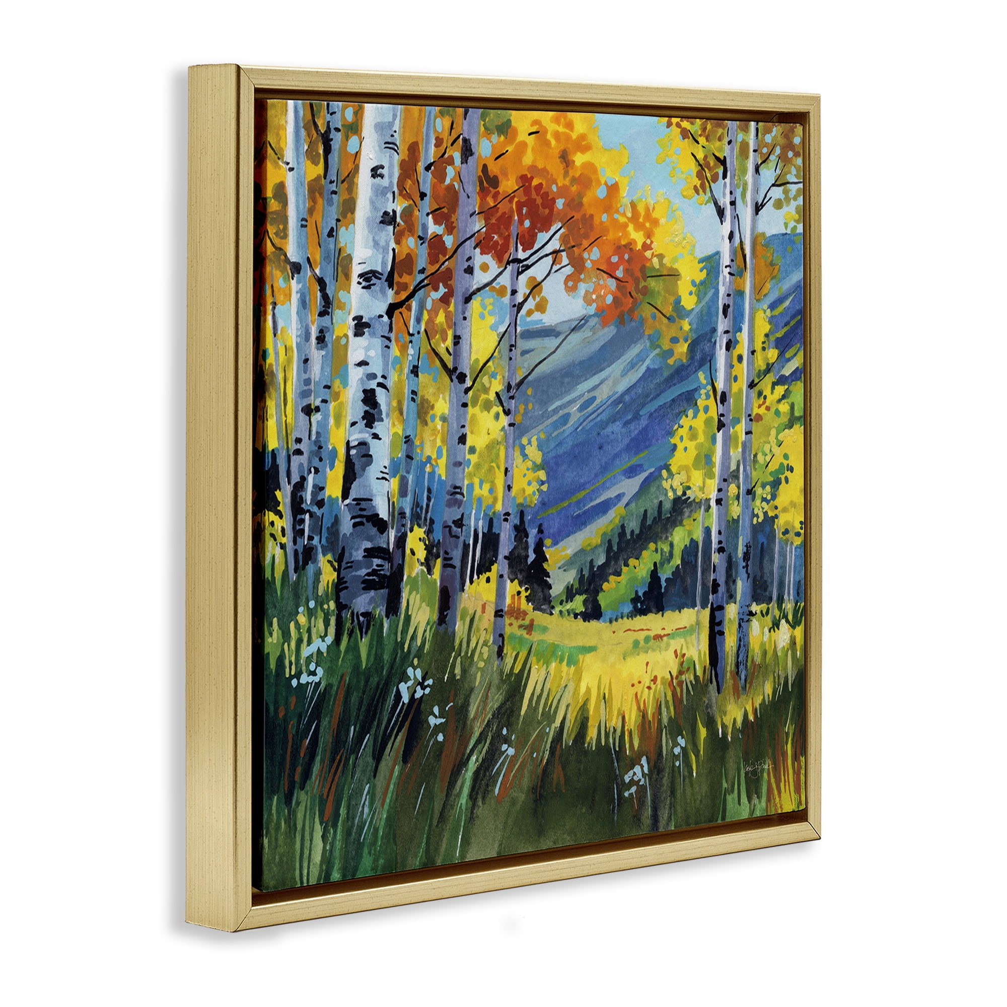 Stupell Industries Autumn Golden Birch Grove Gold Framed Floater Canvas Wall Art, design by Kate Jarvik Birch