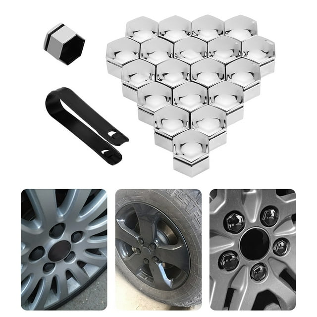 20Pcs Car Wheel Nut Caps Auto Hub Screw Cover Thread Design Dust-Proof Bolt Rims Exterior Decoration High Fixation with a Clip 19mm Sliver