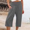 thumbnail image 1 of Pantalons en Lin pour Femmes Mode Été Pantalons Larges Taille Haute Pantalons Droits Pantalons Décontractés Capris pour Femmes Été Décontracté Liquidation, 1 of 5