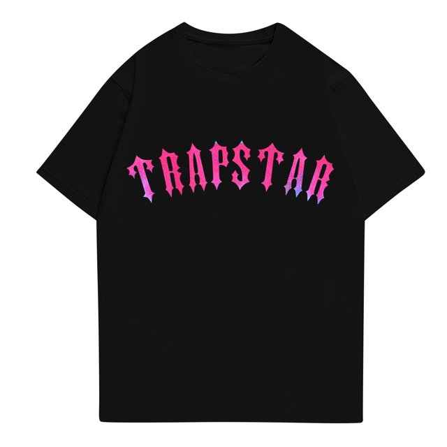 T-shirts pour Femmes Trapstar T-Shirt Imprimé pour Femmes Décontracté Graphique Junior Filles Manches Courtes tee-Shirt Original avec Col Rond(Noir, P)