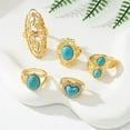 thumbnail image 6 of 5 Pieces Turquoise Stackable Finger Rings Set for Women Men Boho Chunky Stone Adjustable Western Heart Flower Oval Gemstone Knuckle Midi Ring Vintage Statement Bohemian Party Daily Friendship Jewelry, 6 of 6