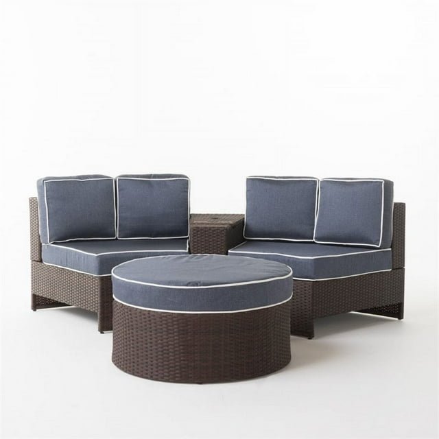 Noble House Madras Ibiza 4 Piece Outdoor Wicker Sectional Sofa Set in Navy Blue