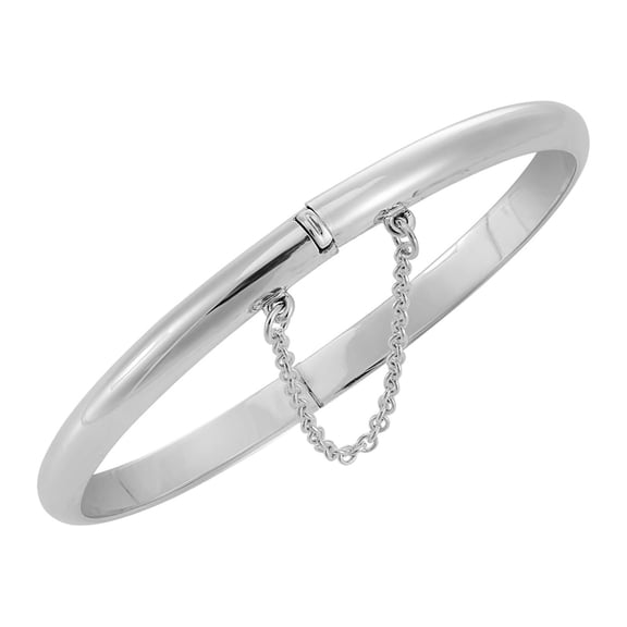 Silverly Round Hinged 925 Sterling Silver Bangles for Women Solid 925 with Chain - Classic Silver Bangle - Simple Elegant Mum Auntie Birthday Gifts - Sterling Silver Bracelet