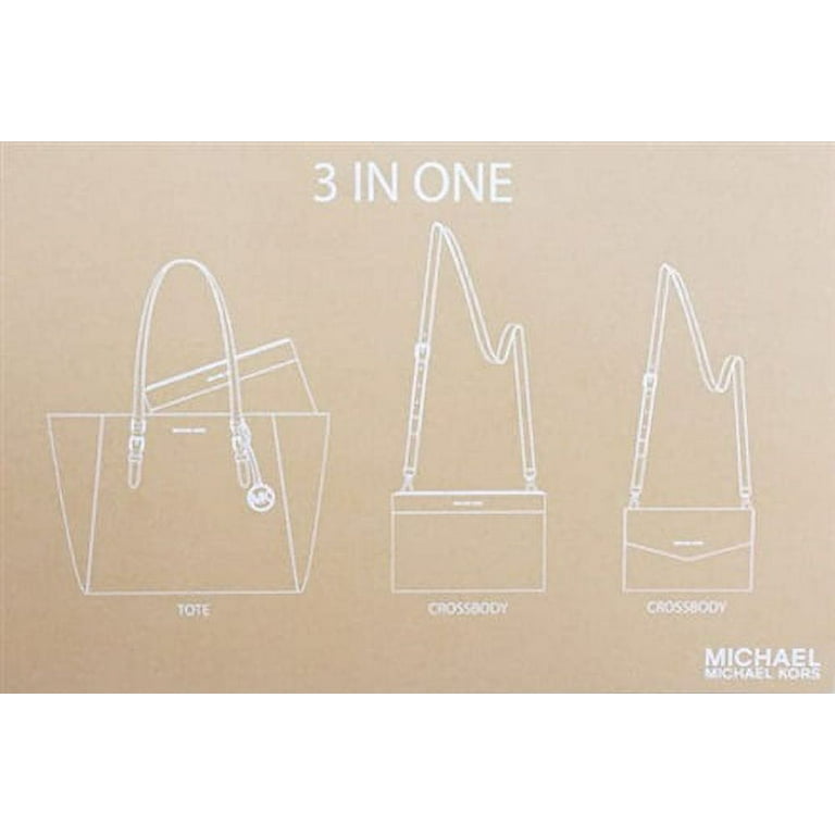 Michael Kors Charlotte Large Leather 3-in-1 Tote Crossbody Handbag Light  Cream