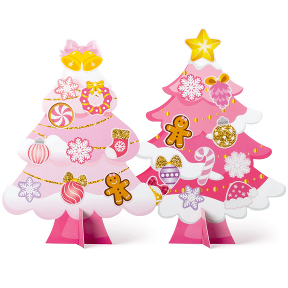 30pcs DIY Pink Christmas Tree 3D Cardstock Crafts Set Making Your Own Christmas Tree Ornaments for Class Party