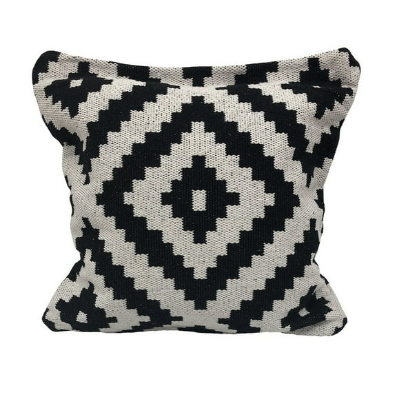 Ox Bay 24" x 24" Hand-Woven Black/ White Diamond Cotton Blend Pillow Cover