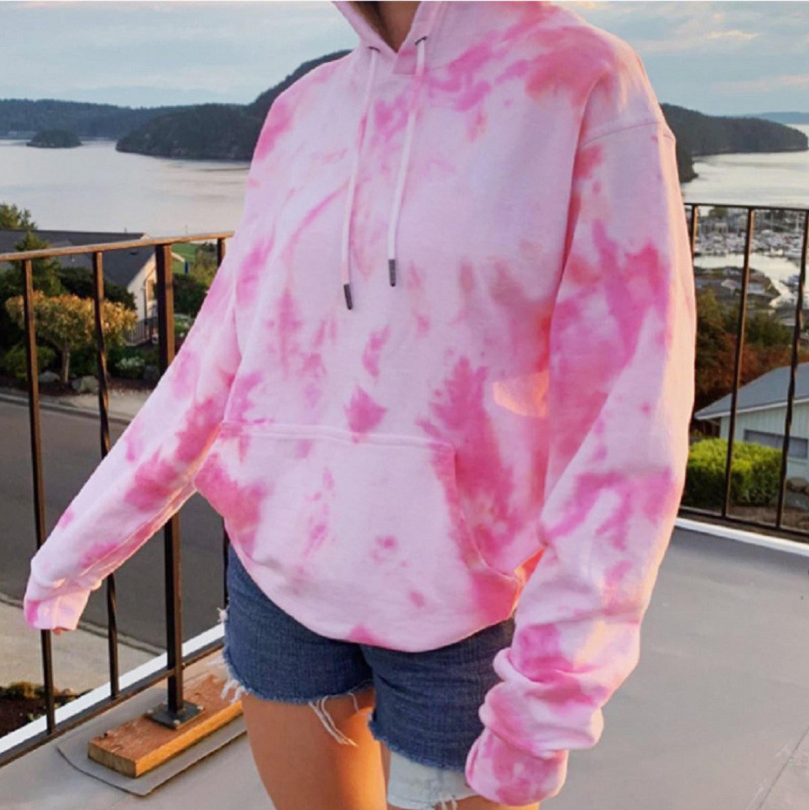 Zpanxa Sweatshirt for Women Tie-Dye Print Hoodies Tops Loose Long