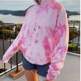 thumbnail image 3 of Zpanxa Sweatshirt for Women Tie-Dye Print Hoodies Tops Loose Long Sleeve Hooded Pullvoer Coats Casual Drawstring Outerwear Pink S, 3 of 5