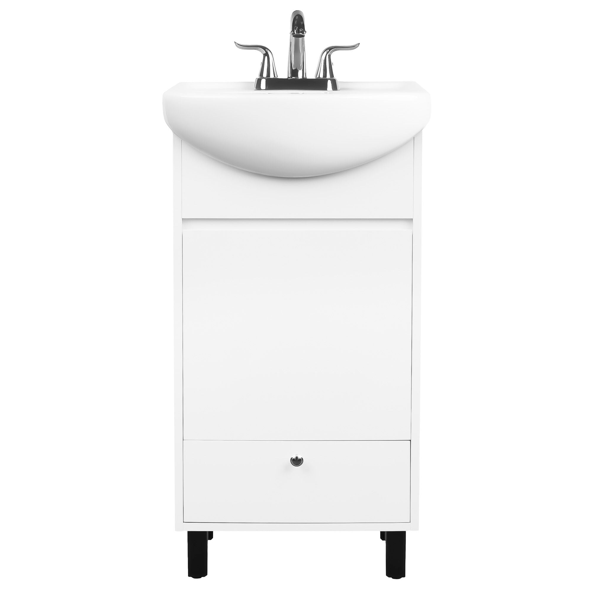 Fine Fixtures Petite 18 Inch Bathroom Vanity with Sink, Small Freestanding Bathroom Cabinet, Space-Saving Vanity Sink Combo, Satin White