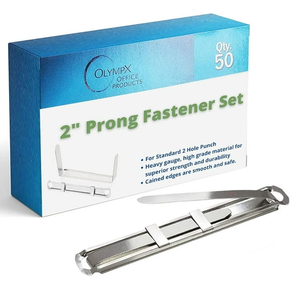 2 Inch Capacity Prong Paper Fastener Set, 2.75 Inch Base, Box of 50 by Olympx