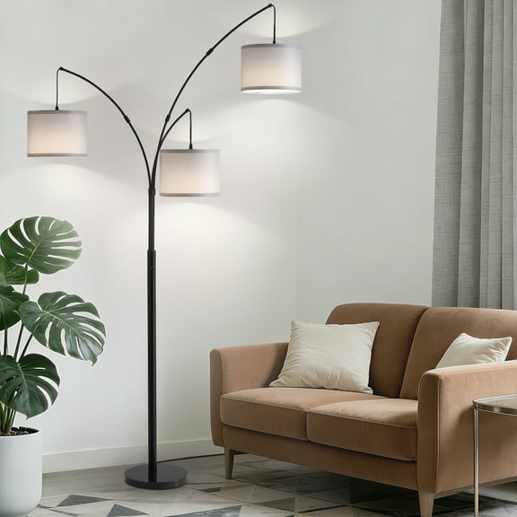 80in. Gray 3-Light Standard Arched Floor Lamp, Dimmable 3-Color Temperature Remote Control, Stylish Tall Tree Floor Lamp