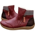 thumbnail image 4 of Babysbule Boots for Women Winter Women's Vintage Splicing Round Toe Plus Velvet Zip Up Short Naked Shoes, 4 of 4