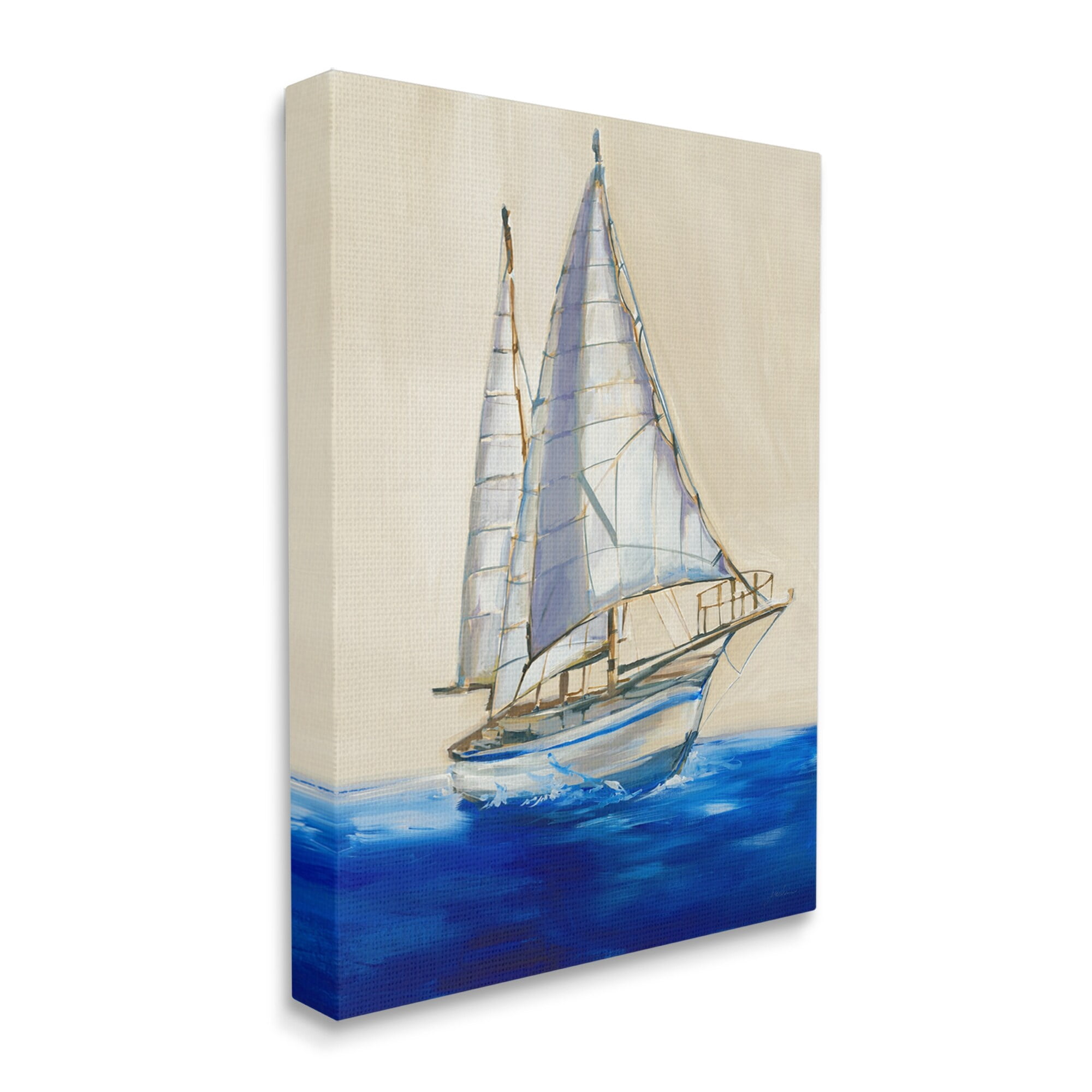 Stupell Industries Contemporary Sailboat Yacht Deep Blue Waves Neutral Sky, 24 x 30,Design by Liz Jardine
