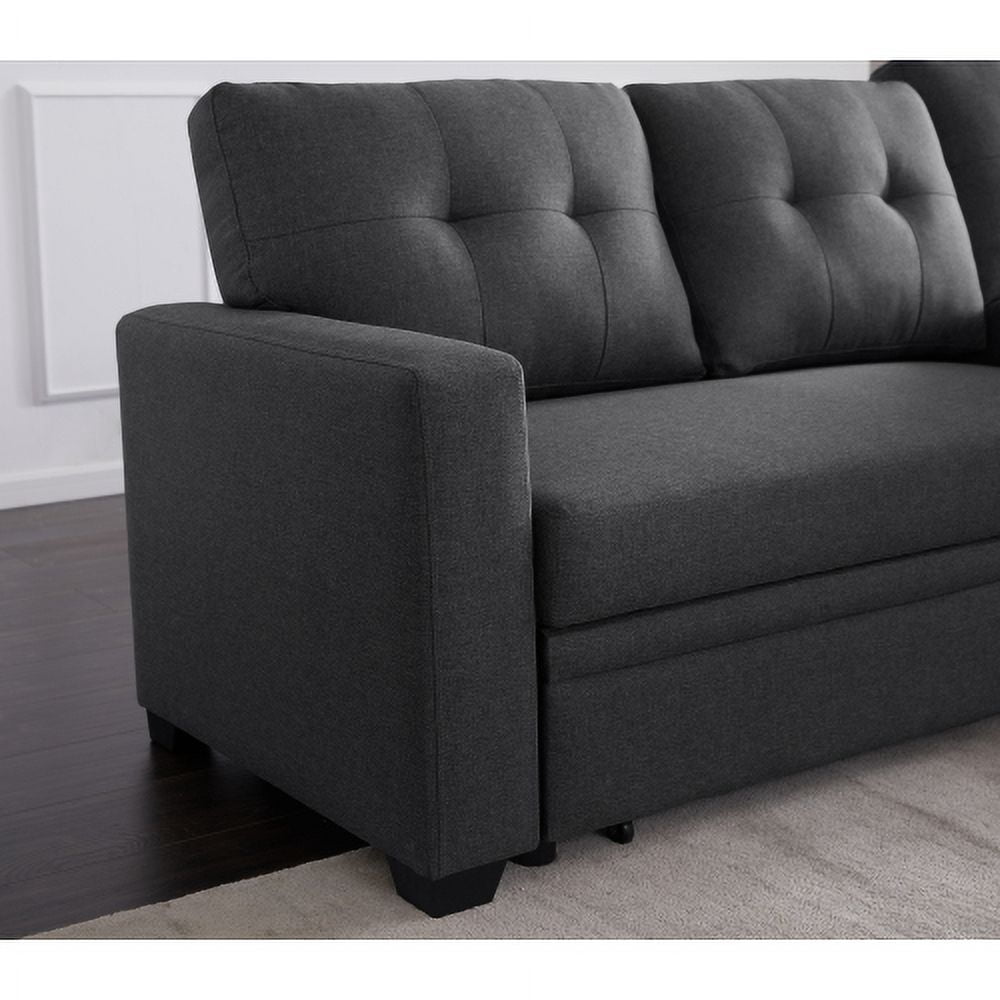 BSHTI Dark Gray Linen Sectional Pull Out Sleeper Sofa Bed with Storage Chaise for Living Room, L-Shaped Couch with Ottoman, 3-Seat Sleeper Sofa Modern Style Wood Frame Sofa Couch