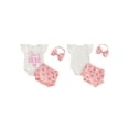 thumbnail image 2 of BemeyourBBs Baby Girls Summer Clothes Newborn Hospital Going Home Baby Girl Outfits She's Here Letter Print Fly Sleeves Romper and Bow Print Shorts Headband 3Pcs Set, 2 of 9