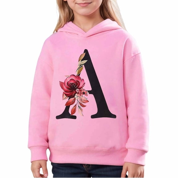 Girls Hoodies Sweatshirts Fashion Hoodies for Girls Long Sleeve Hooded Kids Flower Letter Print Clothes Teens Sweatshirt Pullover Tops Pink 3-4 Years