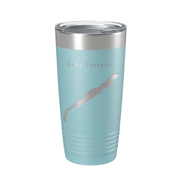 Lake Traverse Map Tumbler Travel Mug Insulated Laser Engraved Coffee Cup South Dakota Minnesota 20 oz Light Blue