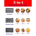 thumbnail image 2 of Betty Crocker 3 en 1 parrilla de interior, sándwich/Panini Press & Waffle Maker Plus, parrilla eléctrica interior con placas antiadherentes intercambiables, 750 vatios, BC-4965R, rojo, 2 of 5