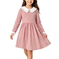 thumbnail image 2 of hotojiny Girl Long Sleeve Dress Lace Trim Collared Fall Clothes Knee Length Flowy A-Line Corduroy Dresses Children Clothes(Pink,2-3 Years), 2 of 9