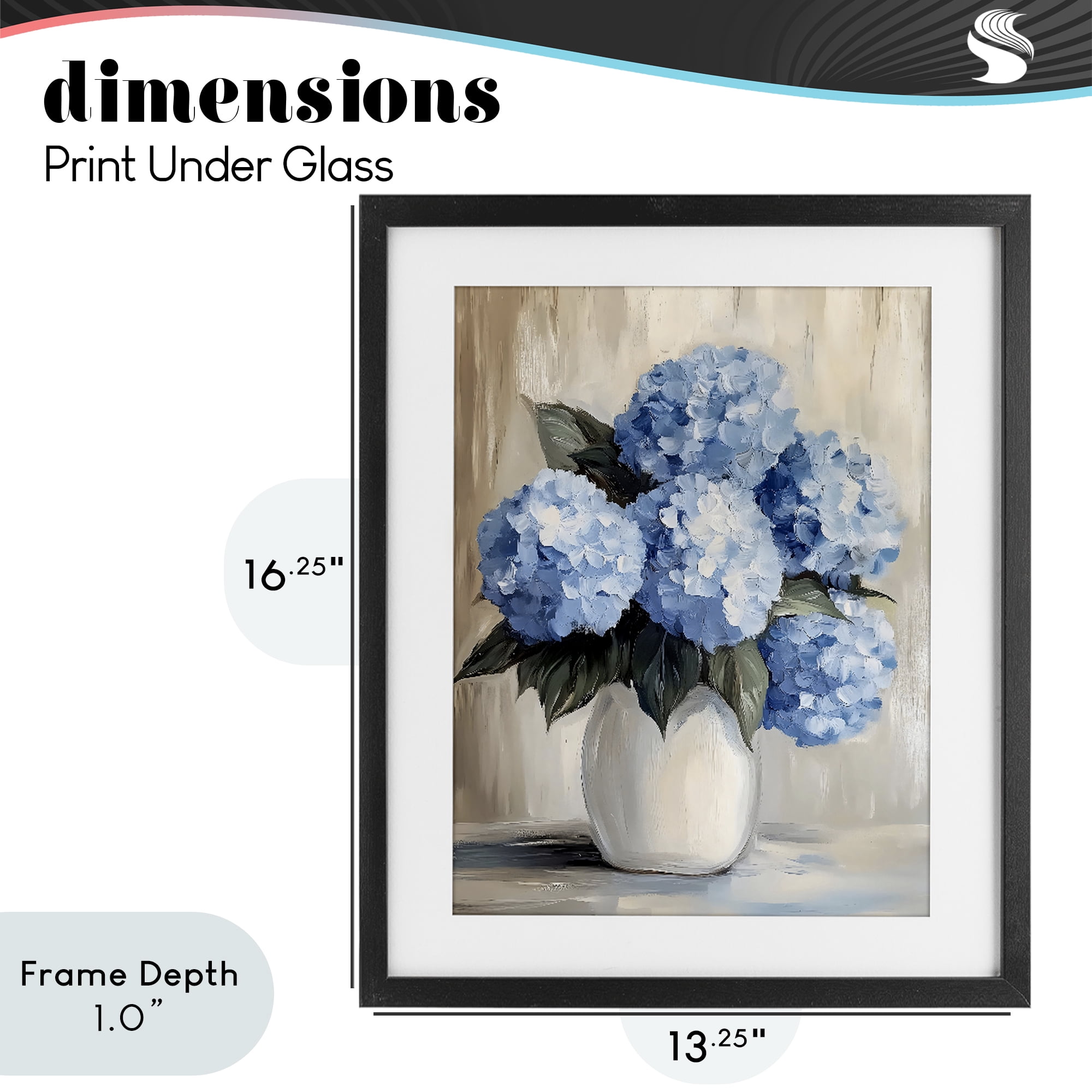 Stupell Industries Painted Hydrangeas in White Vase Black Framed Print Under Glass, design by Creative Studio