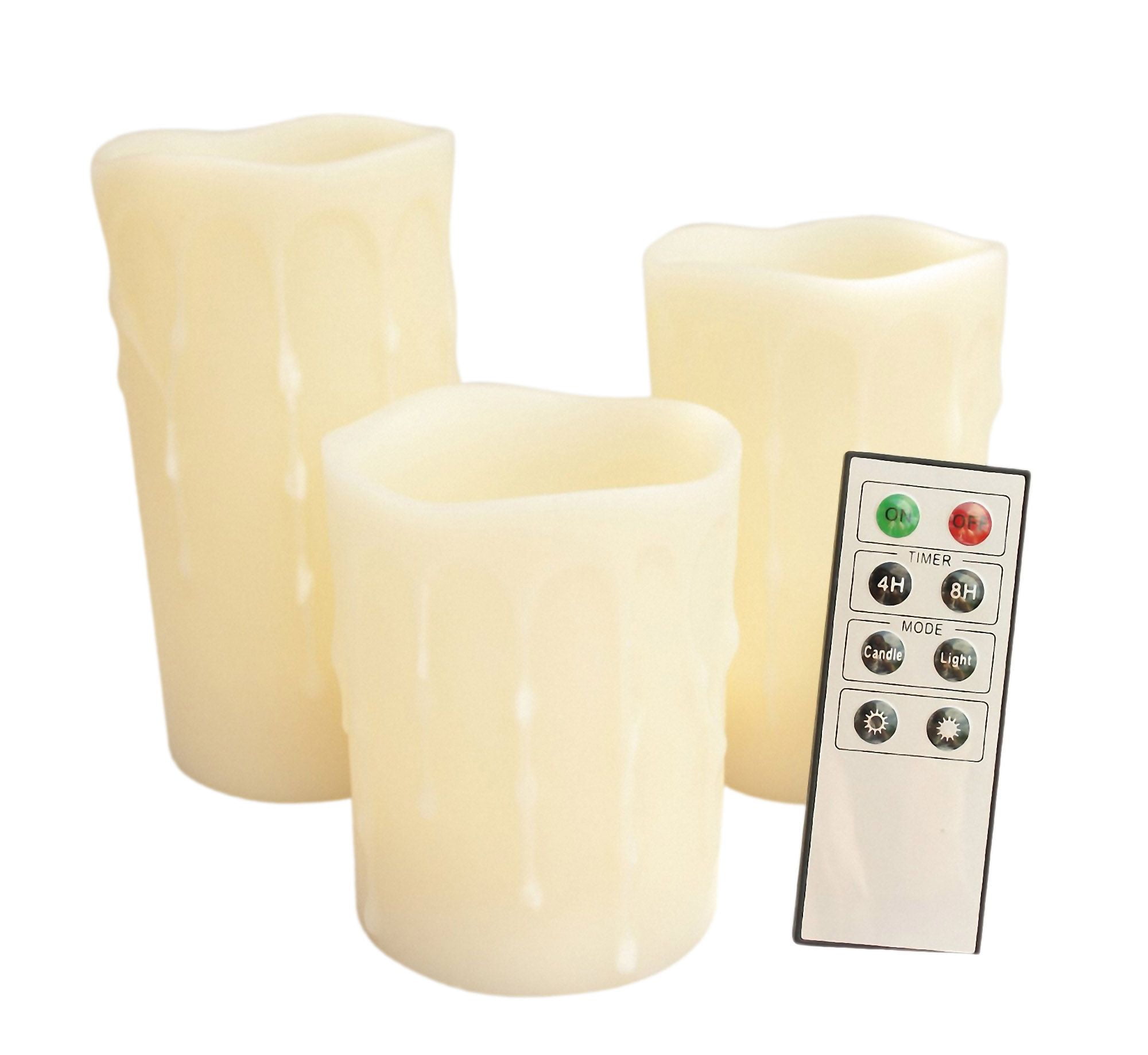 Setof 3 Round Melted Edge Remote Controlled Flameless Wax Drip Pillar LED Candle 
