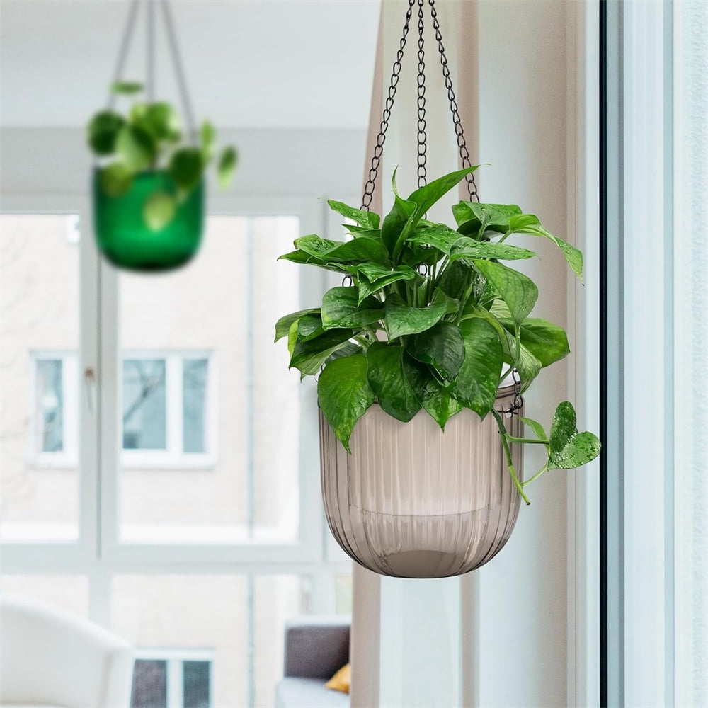 Gray Hanging Planter with Drainage Hole,Set of 3 Small Flower Pots,Double Layer Planter Design,Visible Water Level Plant Hanger,for Flower,Green Plant,Succulent