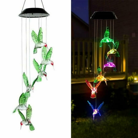 Led Solar Hummingbird Wind Chime, Changing Color Waterproof Six ...