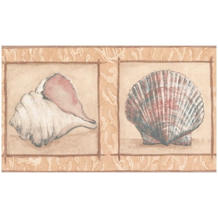Seashell Border - Prepasted Wallpaper Border - Star Fish Seashell Beige Wall Border Retro Design, Roll 15 ft. x 7 in.