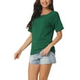 thumbnail image 4 of INSPIRE CHIC Women's Casual Short Sleeve T Shirts Basic Summer Knit Tops Loose Solid Color Blouse M Green, 4 of 6