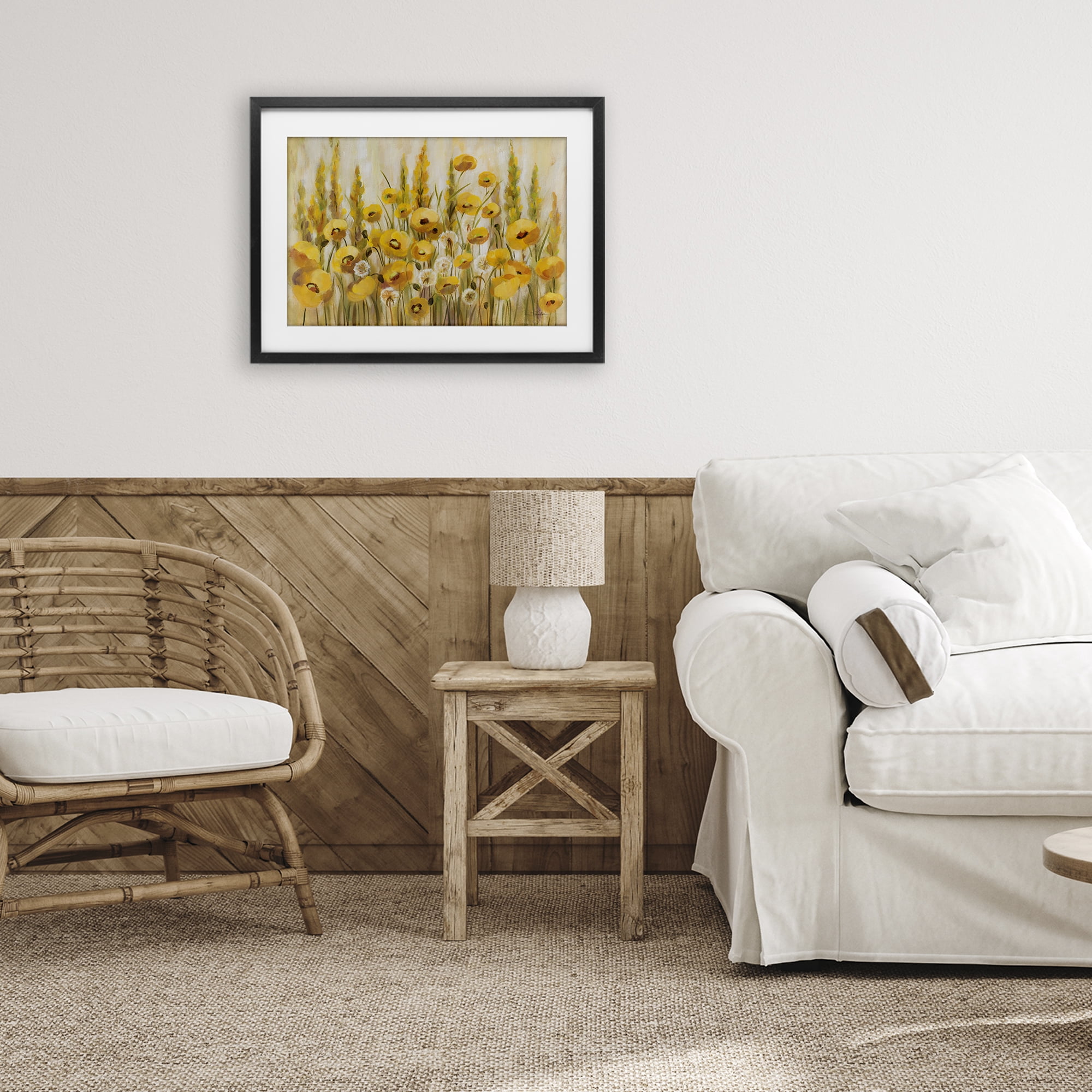 Stupell Industries Yellow Field of Poppies Black Framed Print Under Glass, design by Silvia Vassileva