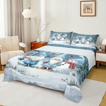 Castle Fairy Kawaii Gnome Snowman 4-Piece Full Size Sheets for Preppy Children Teens,Xmas Red Sparrows Bed Sheets,Merry Christmas Lightweight Sheet Sets,Microfiber Bedroom Decor