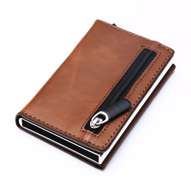 Estuche para tarjetas de crédito de metal RFID, tarjetero para hombres y mujeres, tarjetero portátil, billetera pequeña multifuncional con siete caracteres
