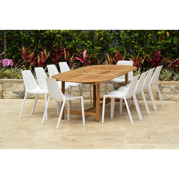 Amazonia Teak Wood 11 Piece Extendable Oval Patio Dining Set