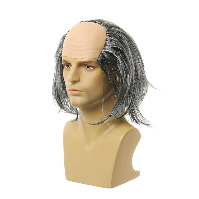 Peluca calva para Halloween, Cosplay, circunferencia de la cabeza, 58 ~ 60cm, peluca para fiesta de disfraces, peluca calva de científicos locos para pelo liso gris