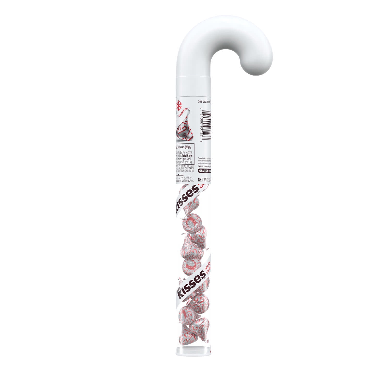 HERSHEY'S KISSES Candy Cane Flavored, Christmas Candy Plastic Cane, 2.08 oz