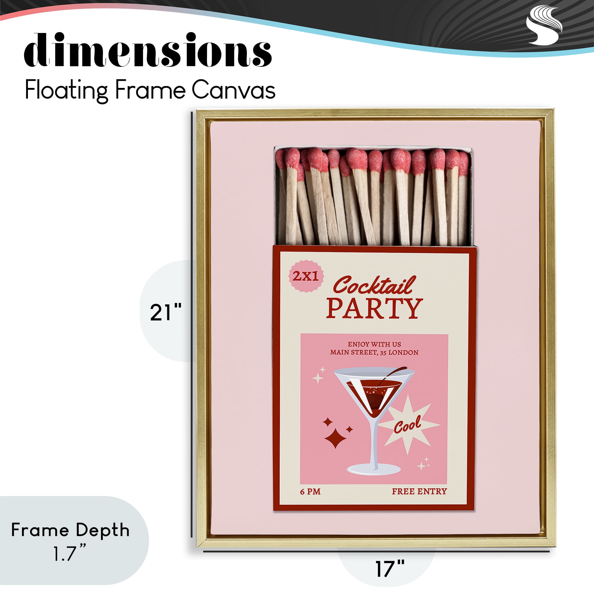 Stupell Industries Cocktail Party Matchbox Gold Framed Floater Canvas Wall Art, design by CAD Designs