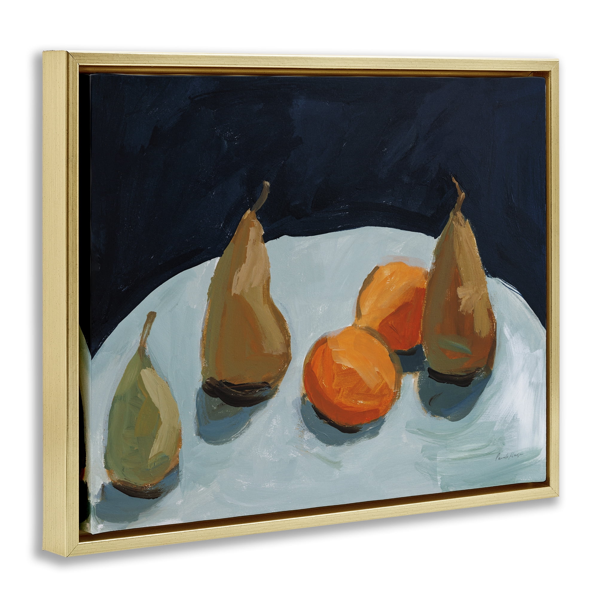 Stupell Industries Pear & Orange Food & Beverage Painting Gold Floater Framed Art Print Wall Art, 31 x 25